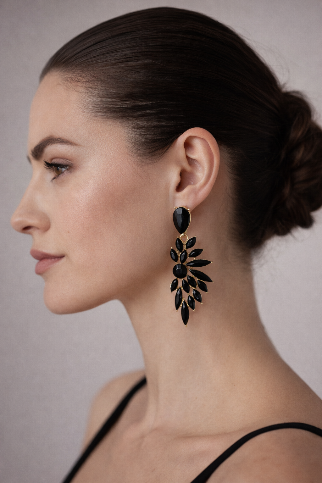 EMNA Gold & Black Stone Drop Earrings