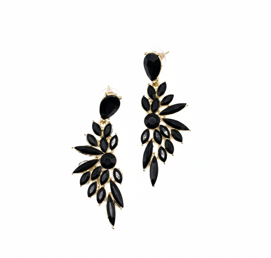 EMNA Gold & Black Stone Drop Earrings
