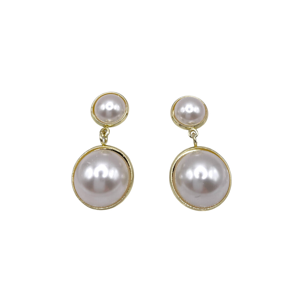 DENIZ Double Pearl Gold Earrings
