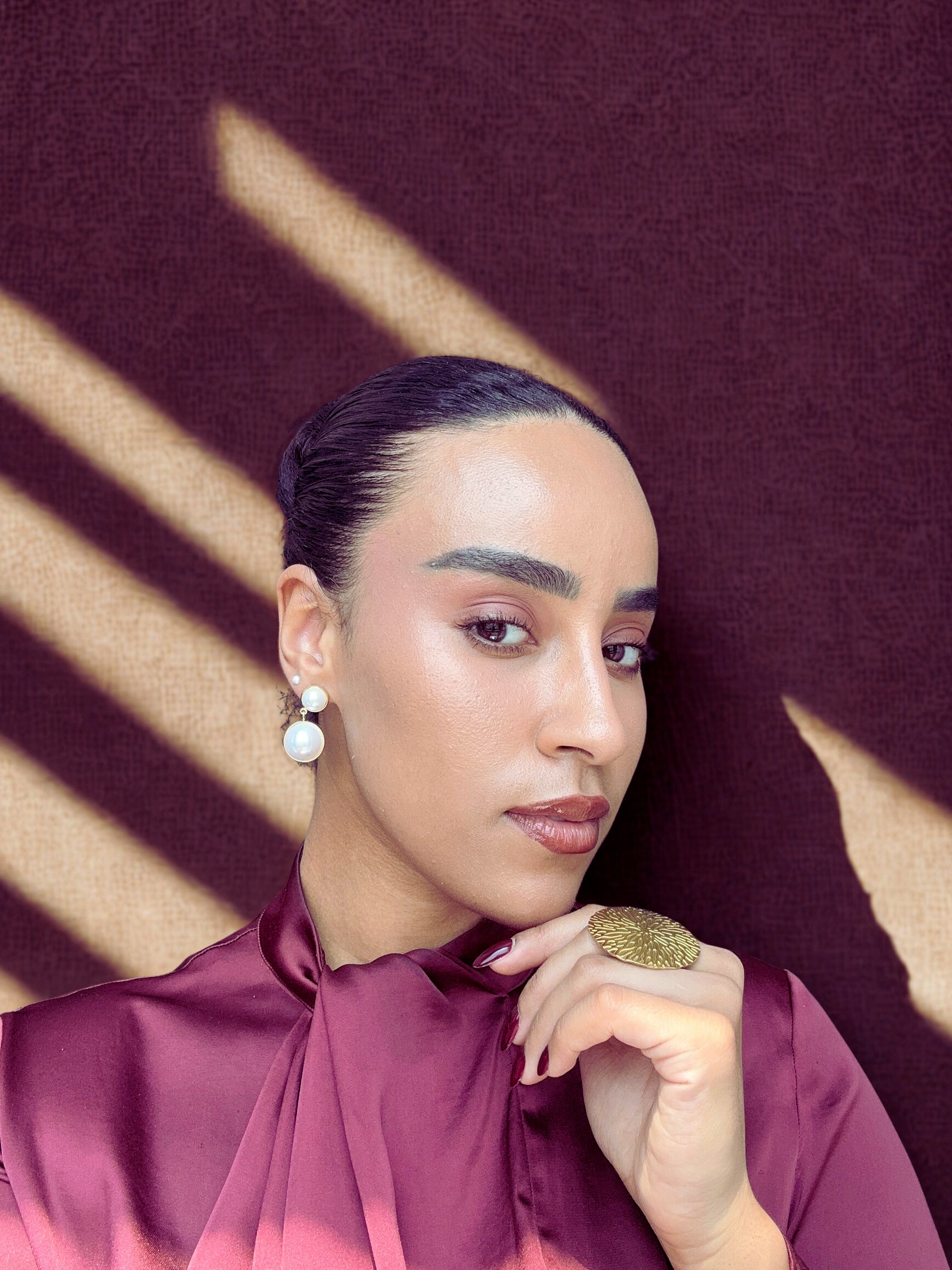 DENIZ Double Pearl Gold Earrings